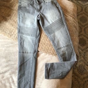 Mid-Rise Grey Motorcycle Jeans